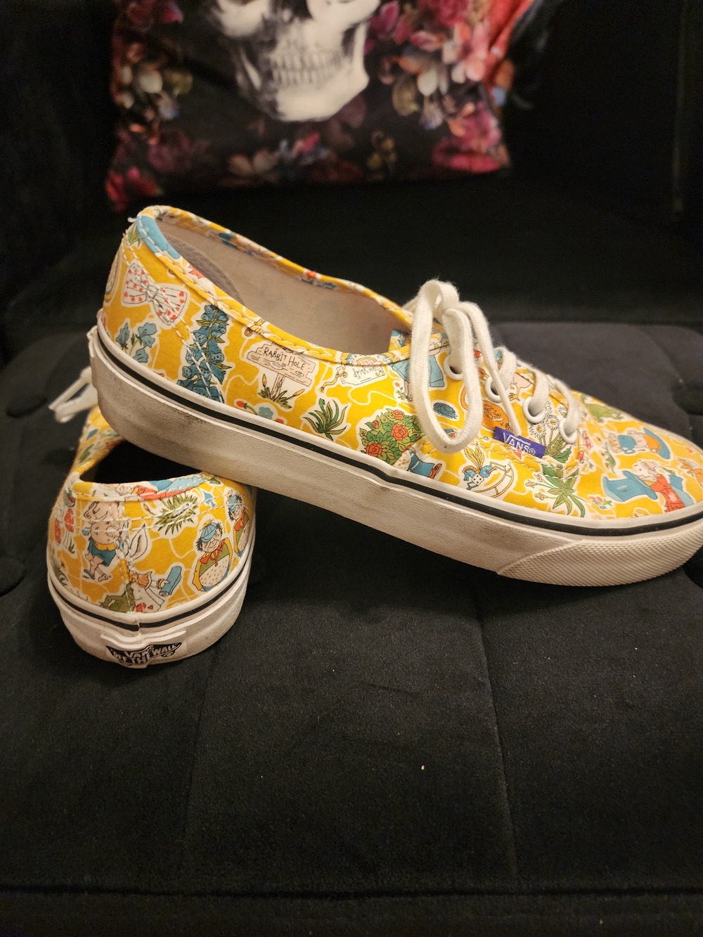 Vans Yellow Alice In Wonderland Pattern Lace-Up Canvas Sneakers